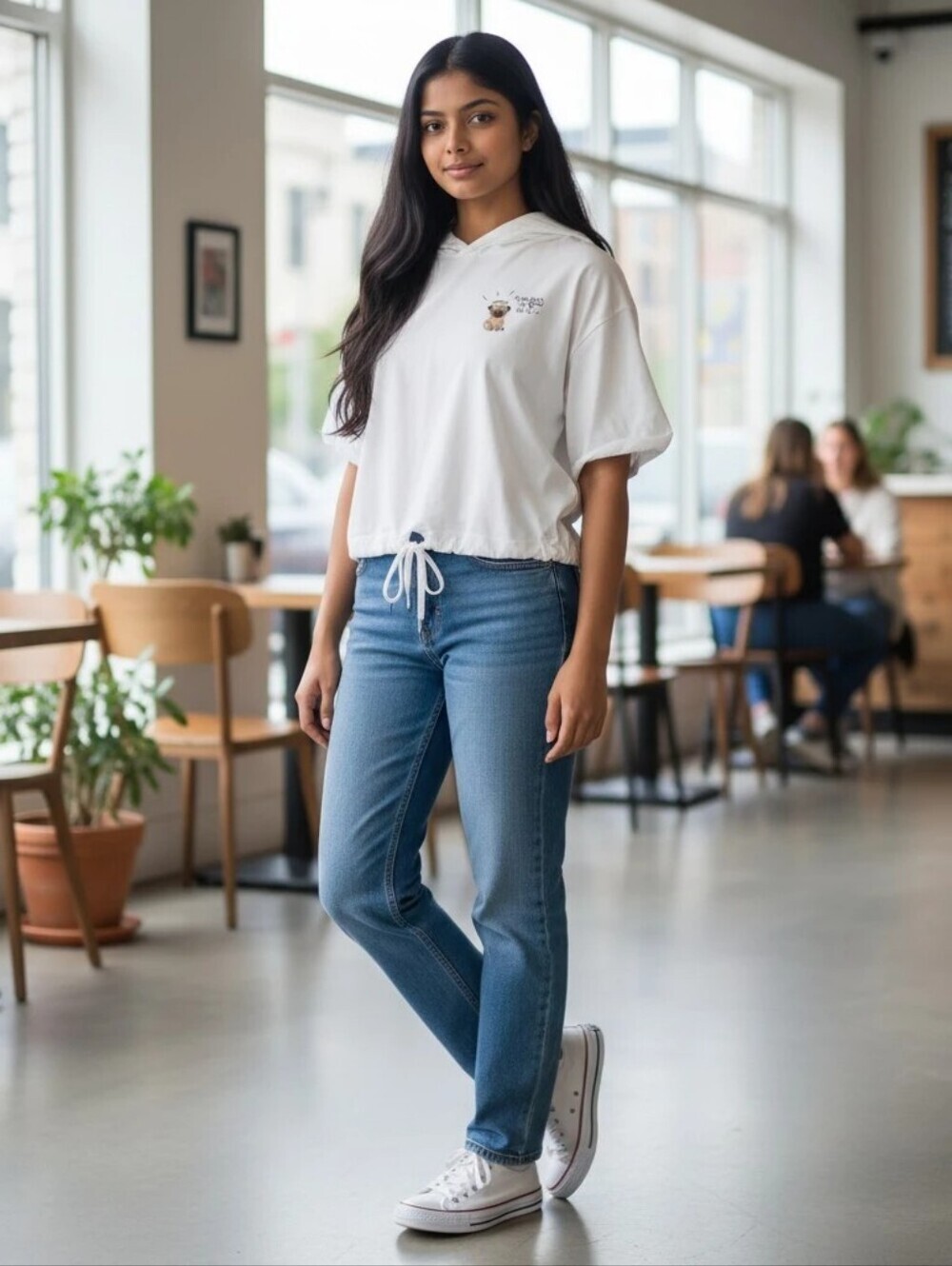 Koton Love Girls White T-shirt with a Hood